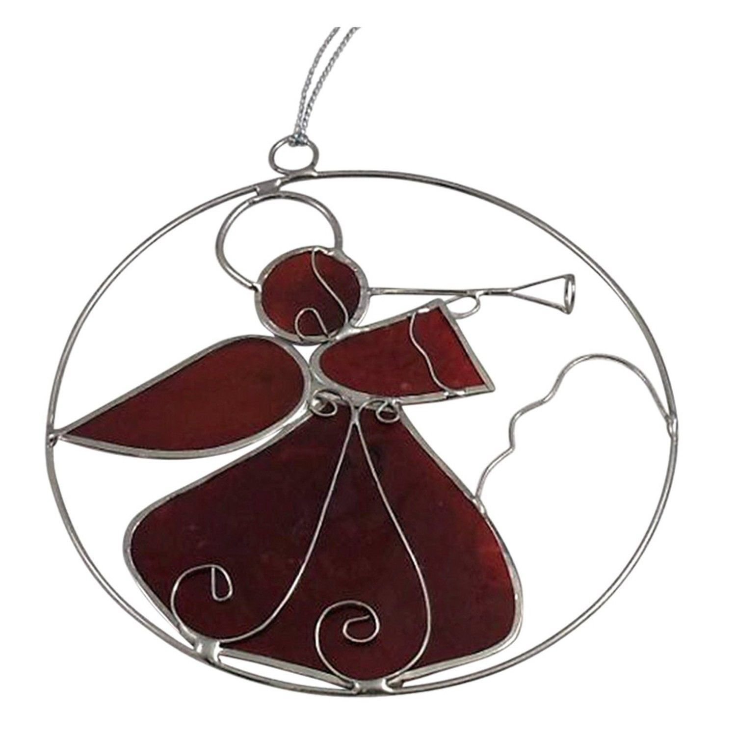 Angel Capiz Shell Cherry Red Sun Catcher Holiday Ornament Silver Tone Metal
