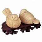 Love Birds Figurines Cow Bone Statues Wood Base Collectible Decorative Accent