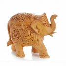 Elephant Statue Figurine Hand Carved Wood Tabletop or Shelf Decor Lucky Animal
