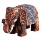 Brown Batik Elephant Statue Hand Crafted Wood Animal Figurine Tabletop or Shelf