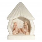 Small Pink Nativity Scene Figurines Inside White Hut Carved from Huamanga Stone