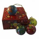 4 Paper Mache Ornaments in Keepsake Box Handcrafted Easter Christmas Unicef