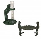 2 Frogs Holding a Lotus Leaf Small Bird Feeder Cast Iron Outdoor w Small Frog Ra