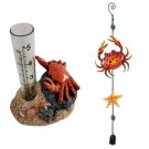 Crabby Atlantic Red Crab Small Rain Gauge and Metal and Glass Crab and Star Fish