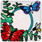 Butterflies & Fern Botanical Hand Painted Art Glass Photo Frame Refrigerator Fridge Magnet