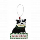 Dog Canine Metal Christmas Hanging Ornament  - Black & White Dog