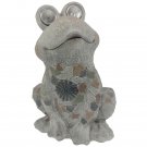 Frog Grey Mosaic Design Garden Animals Statue w Solar Power Light Eyes Polyresin