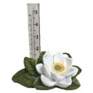 Small Rain Gauge Outdoor Garden Decor Deck Yard Rain Water Catcher (White Lotus)