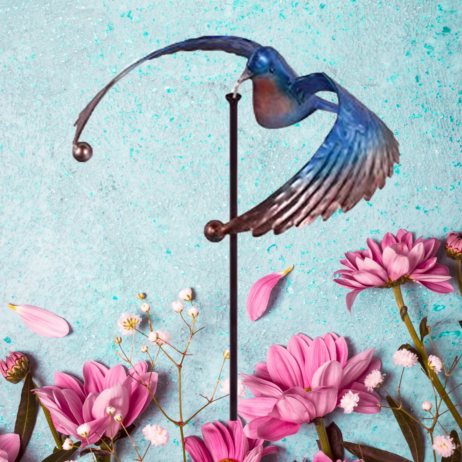 Bluebird Metal Bird in Flight Spinner Garden Stake Balancer Outdoor