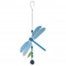 Blue Dragonfly Hanging Bouncy Metal Ornament Indoor Outdoor Garden Decor
