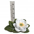 White Lotus Small Rain Gauge Outdoor Garden Decor Deck Yard Rain Water Catcher