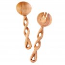 Hand-Carved Kenyan Olive Wood Wooden Twisted Handles Design Salad Server Set Kit