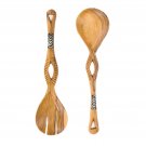 Hand-Carved Kenyan Wild Olive Wood Wooden Eyelet Design with Bone Accent Salad S