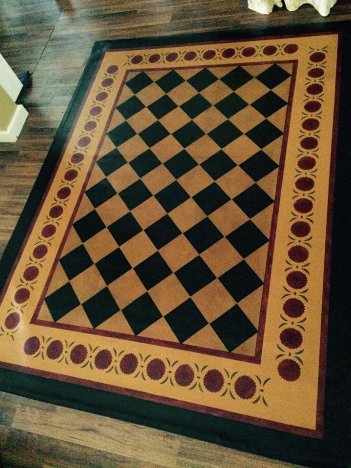 PRIMITIVE HANDPAINTED 6X8 FLOORCLOTH FLOOR CLOTH AREA RUG FARM HOUSE