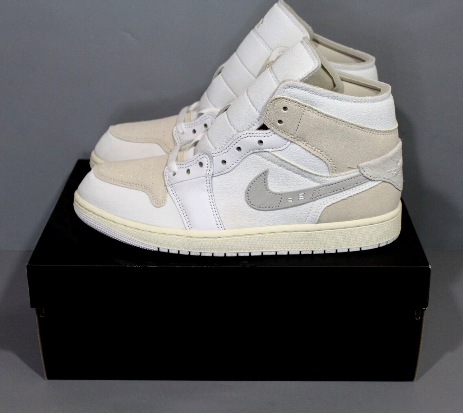Men's NIKE AIR JORDAN 1 MID SE CRAFT High Top Shoe WHITE/LT OREWOOD GREY 10