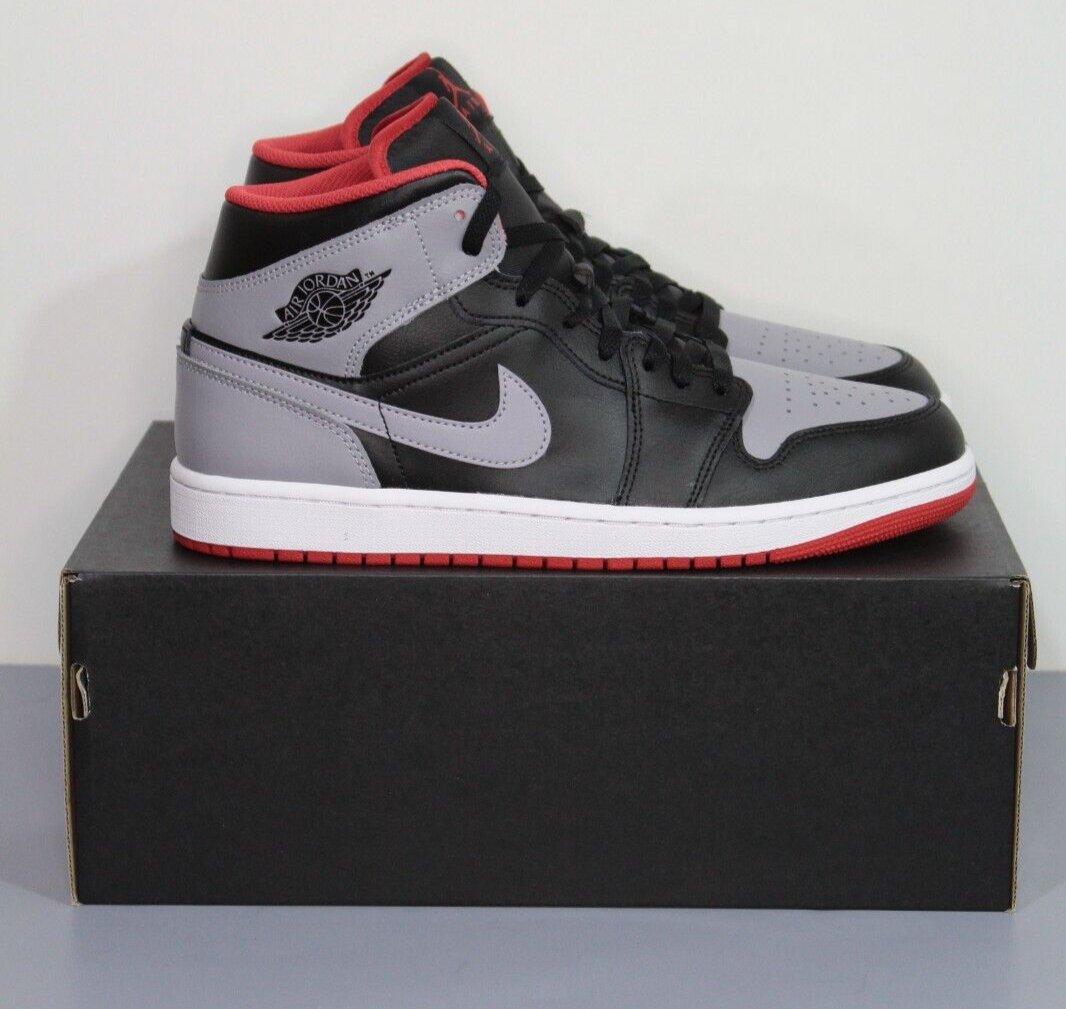 Men's NIKE AIR JORDAN 1 MID Sneakers DQ8426 006  Black/Cement Grey-Fire Red