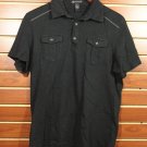 INC Black Slub Knit Military Polo, Mixed Media Medium