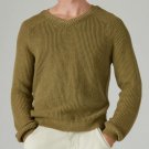 NEW Lucky Brand Sweater Olive Textured Cotton V-Neck Raglan