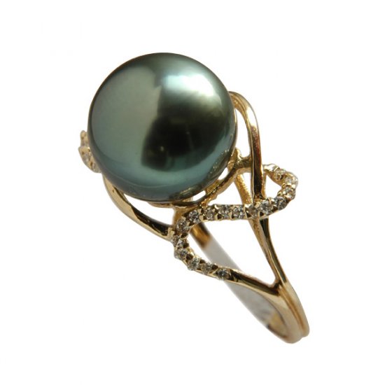 14K Gold 10-11mm Black South Sea Pearl Ring SRGB-301011021