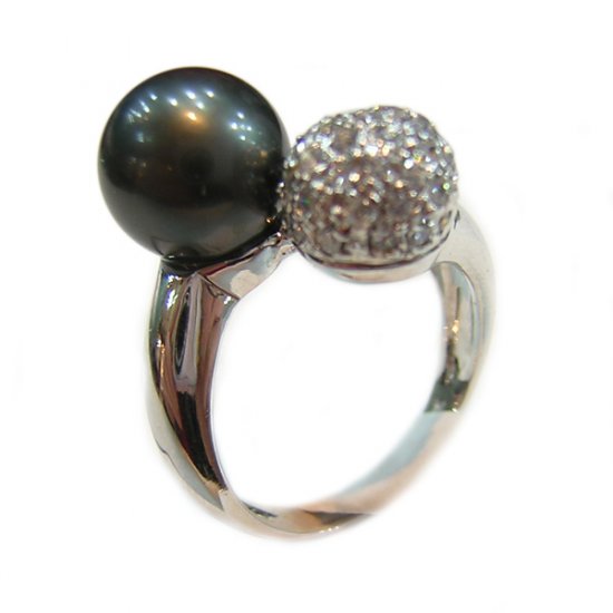 14K Platinum 8-9mm Tahitian South Sea Pearl Ring SRWB-300809025