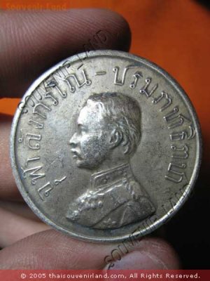 0919-OLD THAI BUDDHA AMULET COIN KING RAMA-5 SILVER