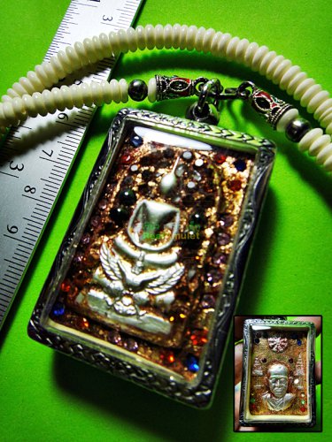 7099-OLD THAI REAL AMULET SOMDEJ SILVER FOIL RICH LEKLAI GEMS WATTAMFAD MONK TOH