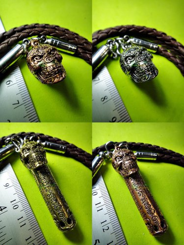 V004-GLOSSY SKULL PENDANT AMULET LUCKY MONEY RICHLY CHARM THAI REAL LP LEK 2013