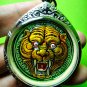0699-ENAMEL PENDANT MEDAL THAI AMULET TIGER FACE REAL RICH LP PERN GREEN 1998 YR