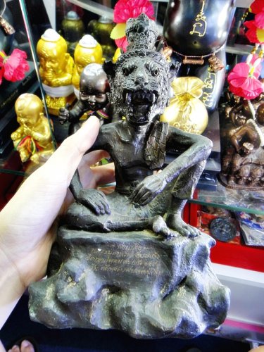 9085-THAI AMULET TIGER MASTER FACE BRONZE STATUE 1 TAKUD REAL LP KALONG 7 INCH