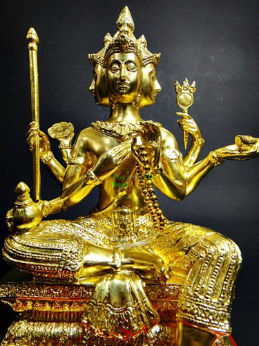 6330-THAI REAL AMULET BRONZE STATUE PHAPHOM 4 FOUR FACE GOD GOLD LP HONG 2004