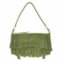 Green Leather Fringe Clutch Bag