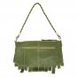 Green Leather Fringe Clutch Bag