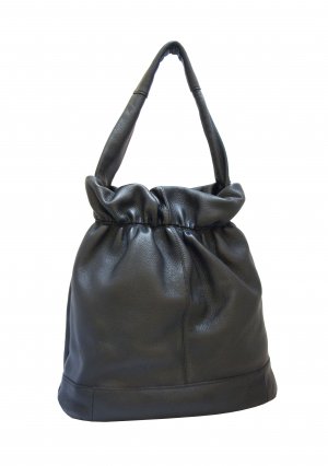 Black Leather Bucket Bag Carryall