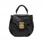 Black Leather Turnlock Tote/Messenger Bag