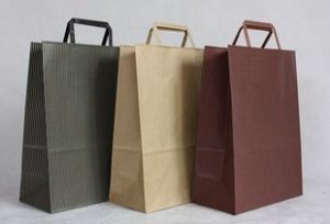 Flat handle Stripe kraft paper bag size  33*25*12CM  10pcs/pack