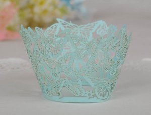 Laser cutting Butterfly Cupcake Wrappers blue color, 300pcs/lot Free shipping