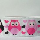 Free shipping 7/8" 22mm valentine's day owl grosgrain ribbon100yars/lot