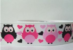 Free shipping 7/8" 22mm valentine's owl printed  lover grosgrain ribbon gift 50yards/lot