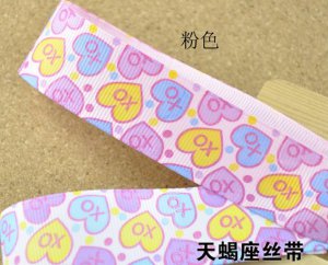 Free shipping 1"(25mm) valentine's heart XO printed grosgrain ribbon 50yars