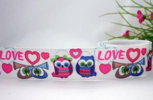Free shipping 7/8" 22mm valentine's lover owl printed grosgrain ribbon 100yards/lot