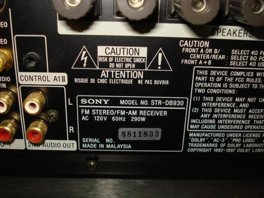 Sony STR DB930 5.1 channel 550 Watt Receiver