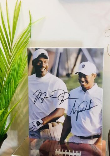 Tiger Woods & Michael Jordan Autographed RP 11x14 Canvas Print Wall Art
