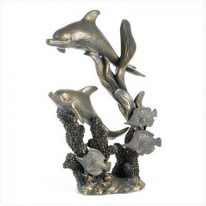 Antiqued Dolphins Statue
