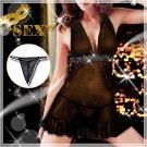 New Sexy Lingerie Babydoll Hot Lace Black Dress G-String 24