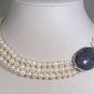 THREE STRING PEARL NECKLACE BEAUTIFUL BLUE CLASP