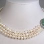 TRIPLE STRAND PEARL NECKLACE WITH JADE CLASP