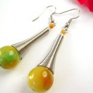 TEAR DROP TWO TONED GLASS BEAD EARRINGS WITH SILVER SPIRAL