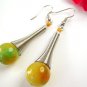 TEAR DROP TWO TONED GLASS BEAD EARRINGS WITH SILVER SPIRAL