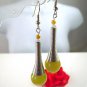 TEAR DROP TWO TONED GLASS BEAD EARRINGS WITH SILVER SPIRAL