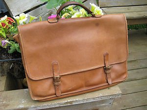 Vintage COACH Tan Leather Buckle Briefcase / Messenger / Laptop Bag